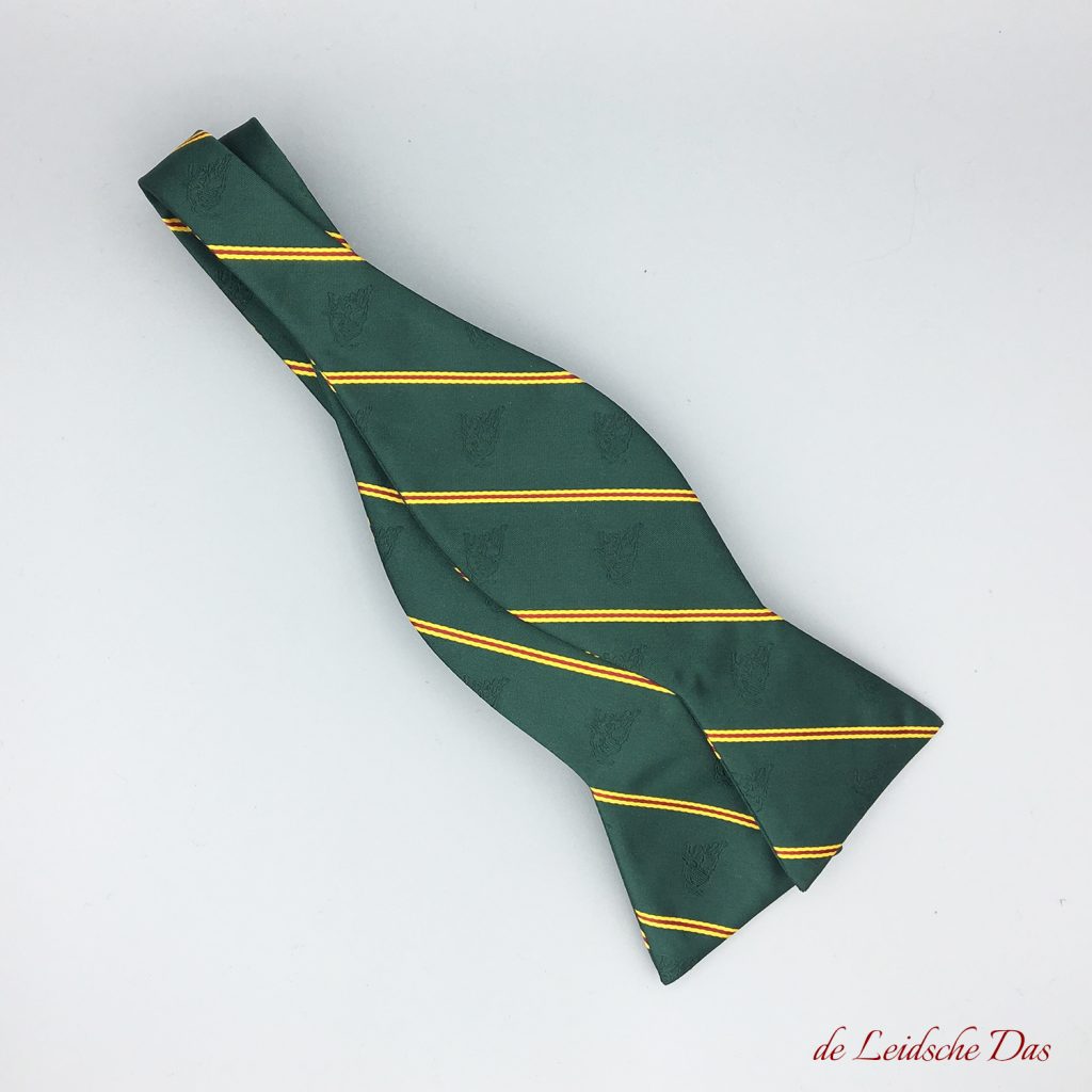 Green bowtie personalised, woven in high-quality microfiber in green with yellow and red lines
