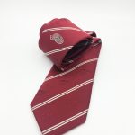 Club logo necktie in club colors with logos and lines, woven logo tie in a custom tie design
