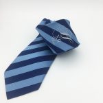 Striped neckties with a club logo, custom logo ties woven in club colors